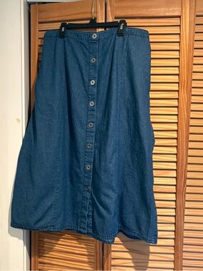 Vermont Country Store Denim Button-Front A-Line Skirt Midi Womens Large cottage